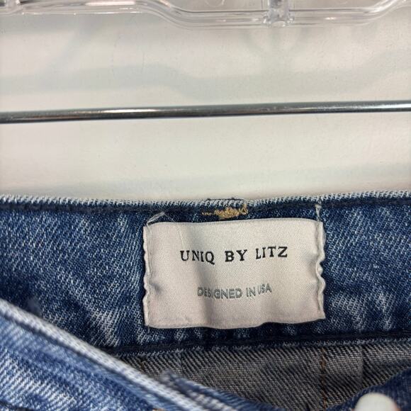 Uniq by Litz Denim Pleated Skirt Distressed Wash — Y2K Boho Prep Size M - Picture 3 of 6